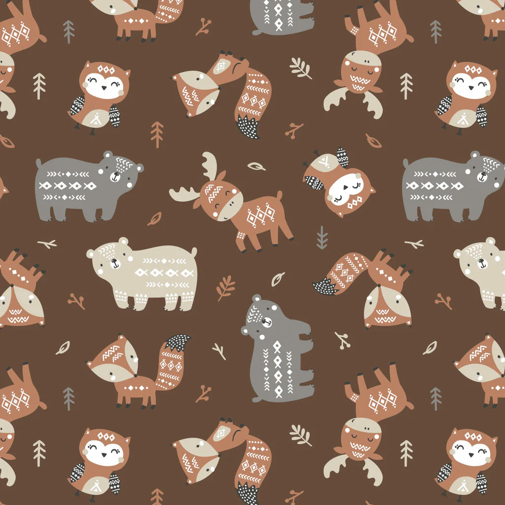 Aztec Woodland Friends Flannel Brown 89230208B-02