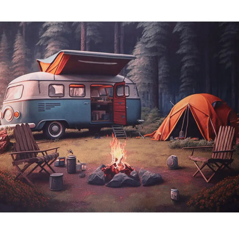 Camping Outdoors Blue Van Panel